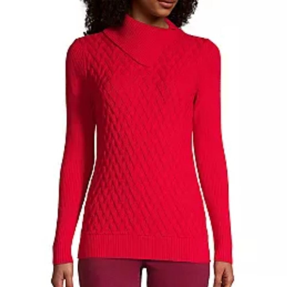 Lands' End Womens Red Mixed Stitch Split Turtleneck Sweater Size XL